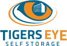 Tigers Eye Self Storage Logo with Glow orange and blue eye with storage door