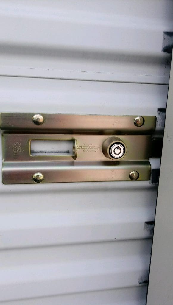 Tigers Eye Self Storage slide latch with cylinder lock