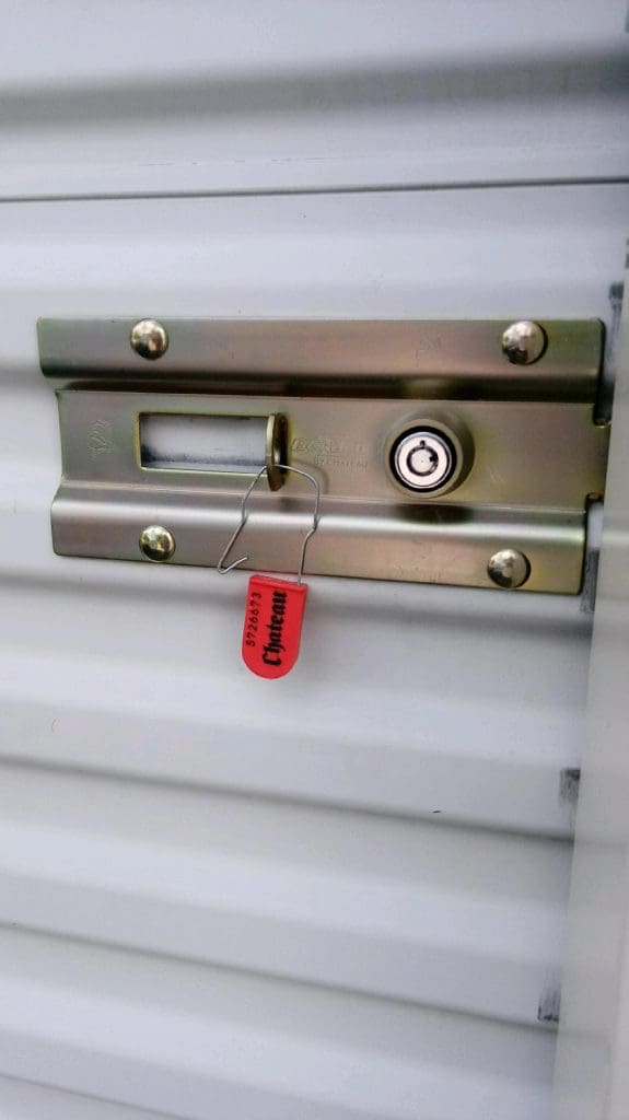 Tigers Eye Self Storage slide latch with cylinder lock