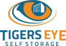 Logo Tigers Eye Self Storage with glow orange and blue eye with door small Drive Up Storage Units and Climate Controlled Storage Units and Outdoor Parking