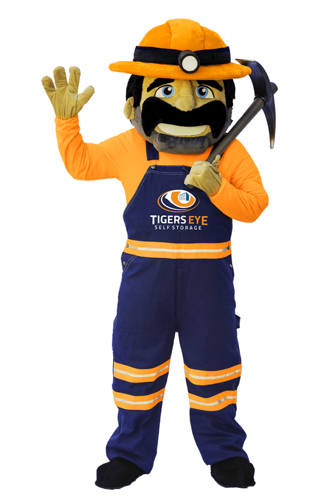 Tigers Eye Self Storage Mascot waving with glow small